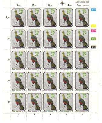 RSA 1990 SA BIRDS SET OF 4 MNH FULL SHEETS OF 25