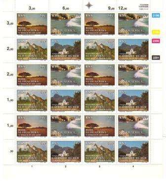 RSA 1990 TOURISM MNH FULL SHEET OF 24 WITH IMPERF BOTTOM MARGIN