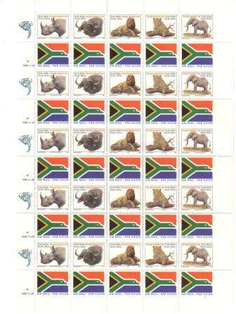 RSA 1996 BIG FIVE MNH UNCUT FULL SHEET EX BOOKLET DATED 28/11/96 COATED PAPER