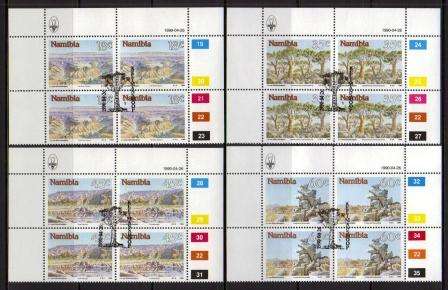 NAMIBIA 1990 SIGHTS SET OF 4 CTO CONTROL BLOCKS OF 4