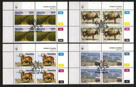 NAMIBIA 1990 FARMING SET OF 4 CTO CONTROL BLOCKS OF 4