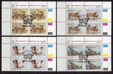 NAMIBIA 1993 CATTLE SET OF 4 USED (CTO) CONTROL BLOCKS OF 4