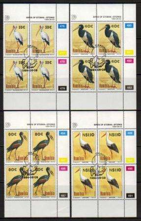 NAMIBIA 1994 STORKS SET OF 4 USED (CTO) CONTROL BLOCKS OF 4