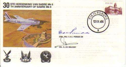 SA AIR FORCE (SAAF) FLIGHT COVER #26 - 1986 30TH ANNIV SABRE MK 6 SIGNED