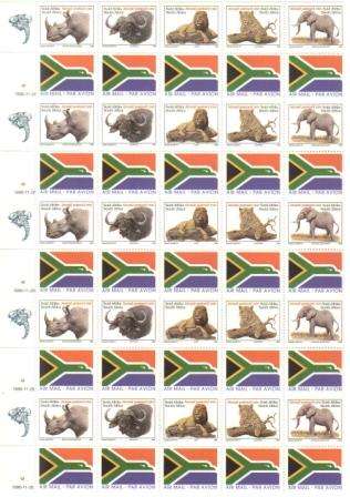 RSA 1996 BIG 5 WITH AIRMAIL LABELS UNCUT MNH FULL SHEET DATED 1996/11/28 ON HARRISON PAPER