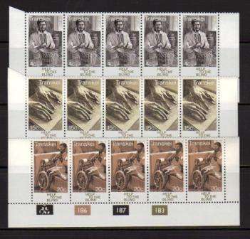TRANSKEI 1977 HELP THE BLIND SET OF 3 MNH CONTROL STRIPS