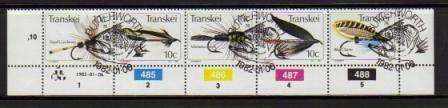 TRANSKEI 1982 3RD FISHING FLIES CTO CONTROL STRIP OF 5