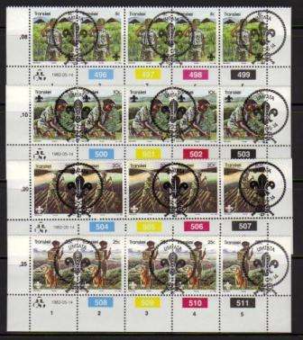 TRANSKEI 1982 BOY SCOUTS SET OF 4 CTO CONTROL STRIPS OF 5