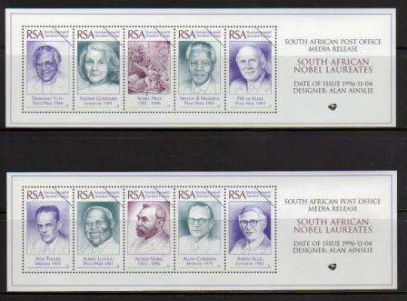 RSA 1996 SA NOBEL LAUREATES (INCLUDING MANDELA) MNH MEDIA RELEASE MINIATURE SHEET