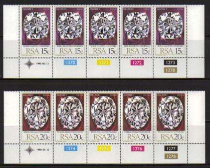 RSA 1980 DIAMOND CONGRESS SET OF 2 MNH CONTROL STRIPS OF 5