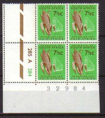 RSA 1969 1ST DEFINITIVE 7and1/2c MNH CONTROL BLOCK A SACC 296