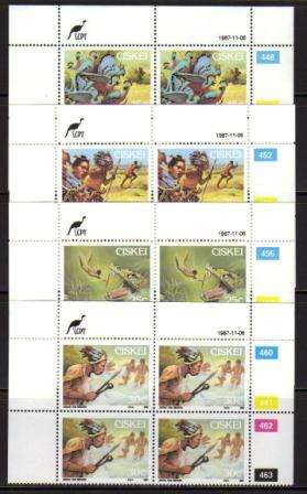 CISKEI 1987 FOLKLORE SET OF 4 MNH CONTROL BLOCKS OF 4