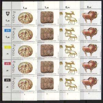VENDA 1982 HISTORY OF WRITING SET OF 4 MNH CONTROL STRIPS OF 5