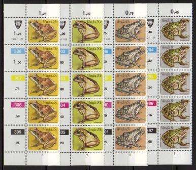 VENDA 1982 FROGS SET OF 4 MNH CONTROL STRIPS OF 5