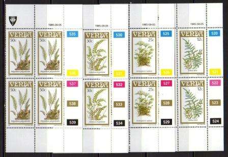 VENDA 1985 FERNS SET OF 4 MNH CONTROL BLOCKS OF 4