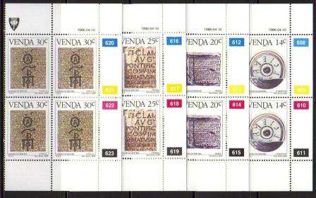 VENDA 1986 HISTORY OF WRITING SET OF 4 MNH CONTROL BLOCKS OF 4