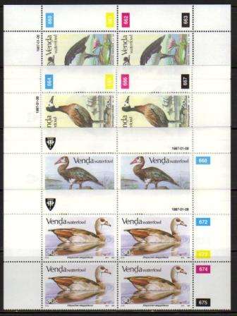VENDA 1987 WATERFOWL SET OF 4 MNH CONTROL BLOCKS OF 4