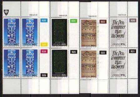 VENDA 1990 HISTORY OF WRITING SET OF 4 MNH CONTROL BLOCKS