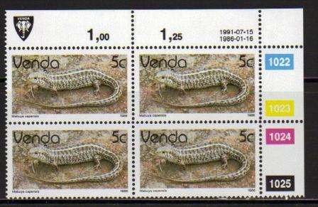 VENDA 1991 2ND DEFINITIVES 5c REPRINT MNH CONTROL BLOCK