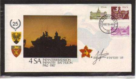 SA ARMY COVER #4 25 YEARS 4 SA INFANTRY BATTALION SIGNED