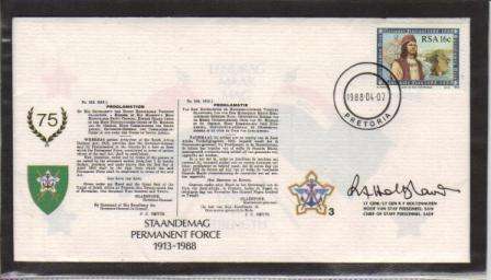 SA DEFENCE FORCE (SADF) COM COVER No 3 - 75 YEARS PERMANENT FORCE - SIGNED IN BLACK