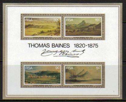 RSA 1975 THOMAS BAINES MNH MINIATURE SHEET WITH MISSING VERTICAL PERFS