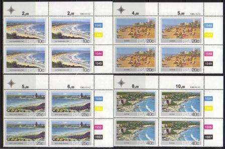 RSA 1983 TOURISM BEACHES SET OF 4 MNH CONTROL BLOCKS OF 4