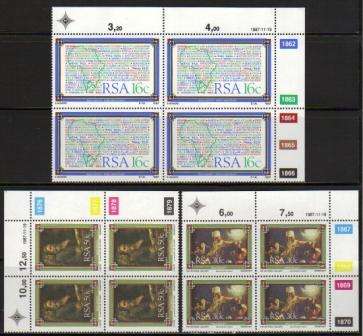 RSA 1987 BIBLE SOCIETY SET OF 3 MNH CONTROL BLOCKS OF 4