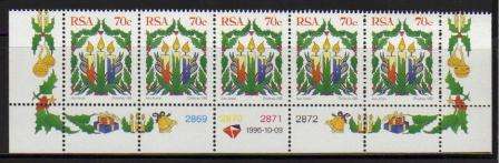 RSA 1996 CHRISTMAS MNH CONTROL STRIP OF 5