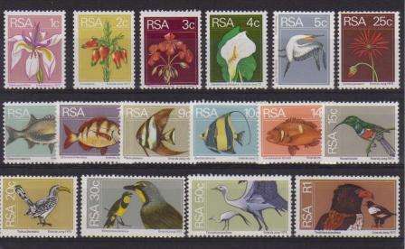 RSA 1974 2ND DEFINITIVE FLOWERS/FISHES/BIRDS FULL SET OF 16 MNH SINGLES