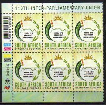 RSA 2008 UNION ASSEMBLY MNH CONTROL BLOCK OF 6