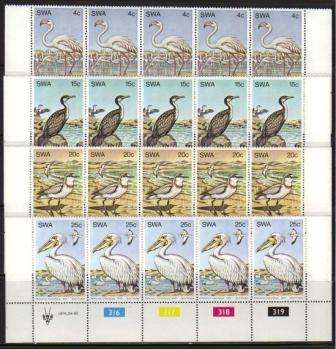 SWA 1979 WATER BIRDS SET OF 4 MNH CONTROL STRIPS OF 5