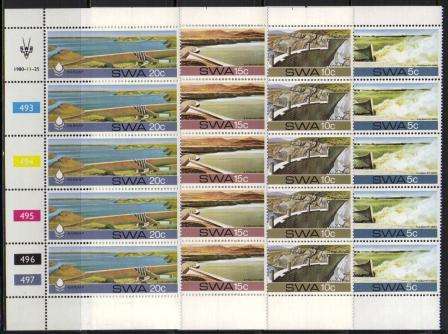 SWA 1980 WATER CONSERVATION SET OF 4 MNH CONTROL STRIPS OF 5
