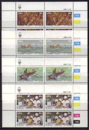 SWA 1983 LOBSTER INDUSTRY SET OF 4 MNH CONTROL BLOCKS OF 4