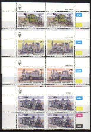 SWA 1985 RAILWAY LOCOMOTIVES SET OF 4 MNH CONTROL BLOCKS OF 4