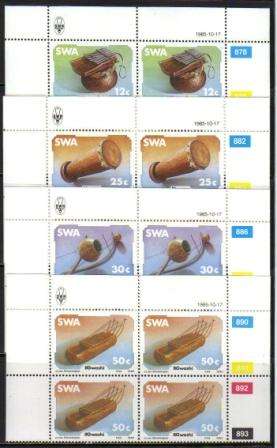 SWA 1985 TRADITIONAL MUSIC INSTRUMENTS SET OF 4 MNH CONTROL BLOCKS OF 4