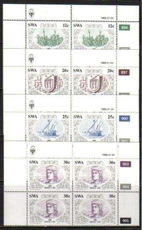 SWA 1986 DISCOVERERS OF SWA SET OF 4 MNH CONTROL BLOCKS OF 4