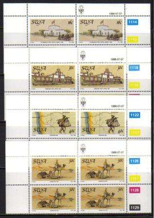 SWA 1988 CENTENARY OF POSTAL SERVICES SET OF 4 MNH CONTROL BLOCKS OF 4