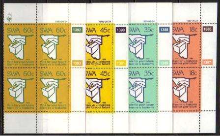 SWA 1989 CONSTITUTIONAL ELECTION SET OF 4 MNH CONTROL BLOCKS OF 4
