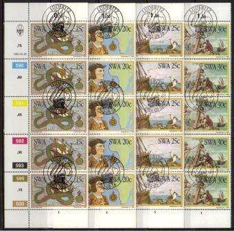 SWA 1982 DISCOVERERS SET OF 4 CTO CONTROL STRIPS OF 5