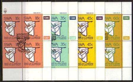 SWA 1989 CONSTITUTIONAL ELECTION SET OF 4 USED (CTO) CONTROL BLOCKS OF 4