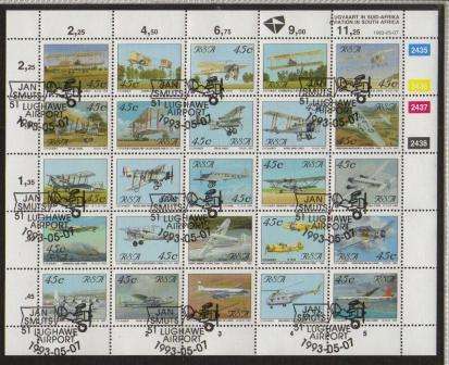 RSA 1993 AVIATION IN SA USED (CTO) FULL SHEET OF 25 ON HARRISON PAPER
