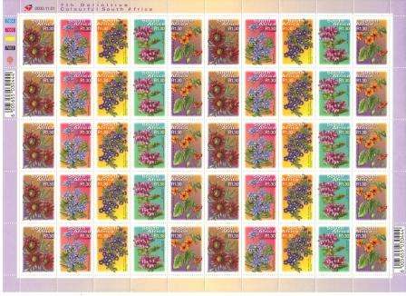RSA 2000 7TH DEFINITIVE R1.30 FLOWERS MNH FULL SHEET 7064/7067 OF 50 DATED 01/11/2000
