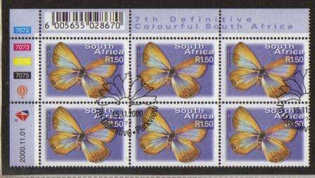 RSA 2000 7TH DEFINITIVE R1.50 BUTTERFLIES CTO CONTROL BLOCK 7072/7075 OF 6 DATED 1/11/2000