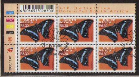 RSA 2000 7TH DEFINITIVE R6.30 BUTTERFLIES CTO CONTROL BLOCK 7084/7087 OF 6 DATED 1/11/2000