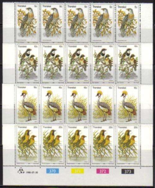 TRANSKEI 1980 BIRDS SET OF 4 MNH CONTROL STRIPS OF 5