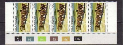 TRANSKEI 1976 1ST DEFINITIVE 30c 93-116 MNH CONTROL STRIP OF 5