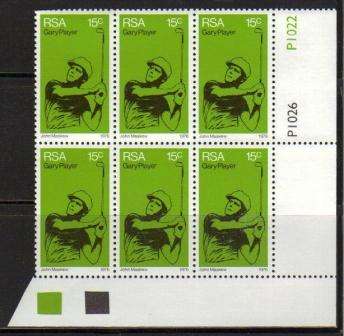 RSA 1976 GOLFER GARY PLAYER MNH CONTROL BLOCK OF 6