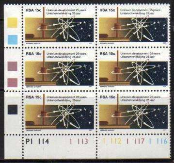 RSA 1977 URANIUM DEVELOPMENT MNH CONTROL BLOCK OF 6
