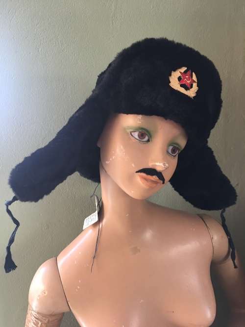 Faux Fur Russian Ushanka Hat with Badge for Men
